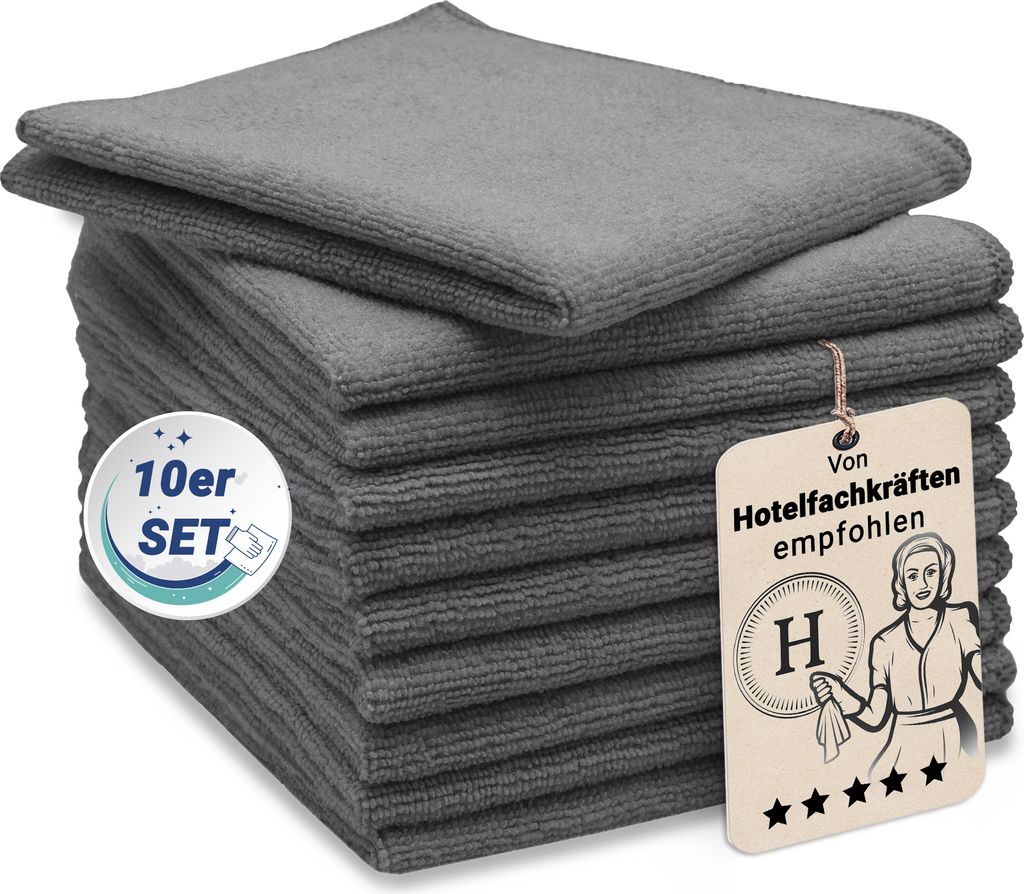 10er Set Mikrofasertücher für streifenfreien Glanz, saugstark, grau