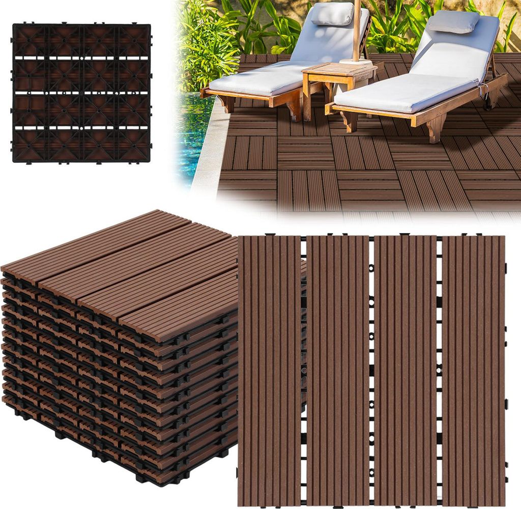 Izrielar Terrassenfliesen 5m² Holzfliesen 30x30 cm 55 Stück Braun für Terrasse Balkon Terrassenfliesen Holz Fliesen mit Klicksystem