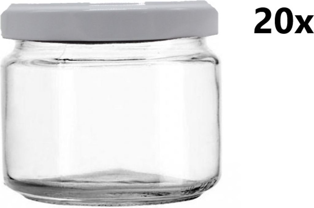 Einmachglas 330 ml STELLA klar/transparent 20 Stück INKLUSIVE WEISSEN DECKELn, Anzahl der Teile in einer Packung: 20