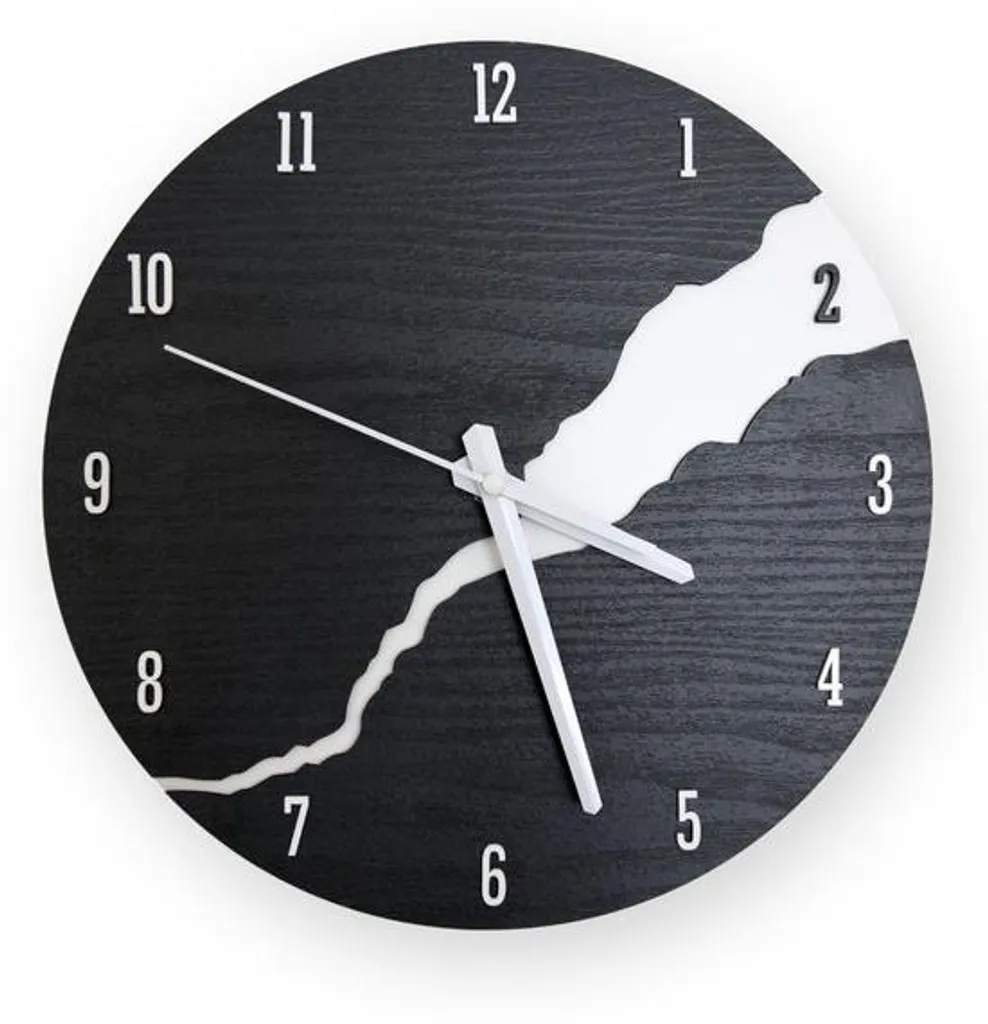 Pendule murale silencieuse noire salon et bureau effet bois scandi