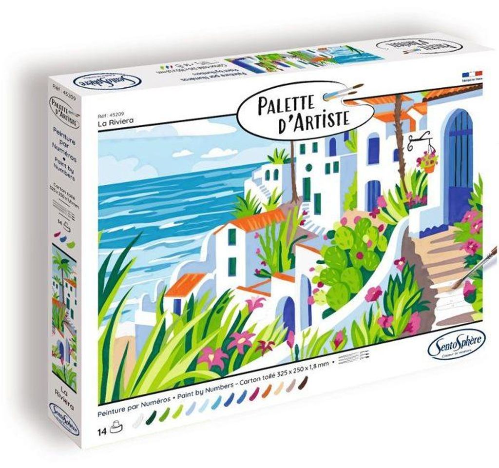 Acrylmalerei Set, SENTOSPHERE Palette D'artiste La Riviera, Malen nach Zahlen für Erwachsene, Leinwandbild