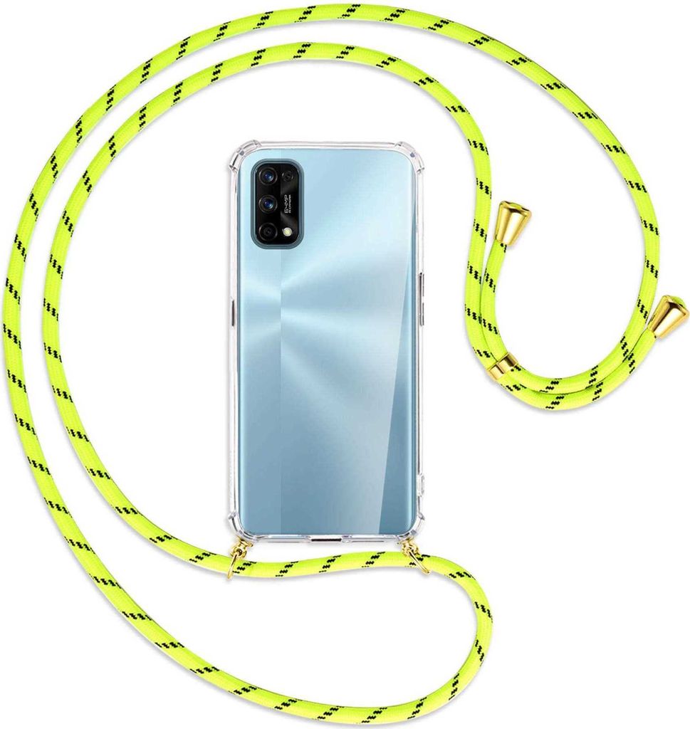 Handykette Backcover-Schutzhülle mit Band (Metall goldfarben) für Realme 7 Pro - neongelb