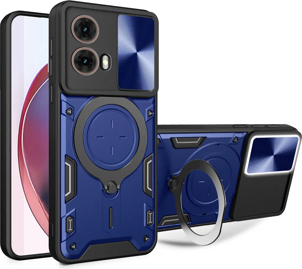 Cover Blu Motorola Moto G85: Custodia con Anello e Protezione Lente