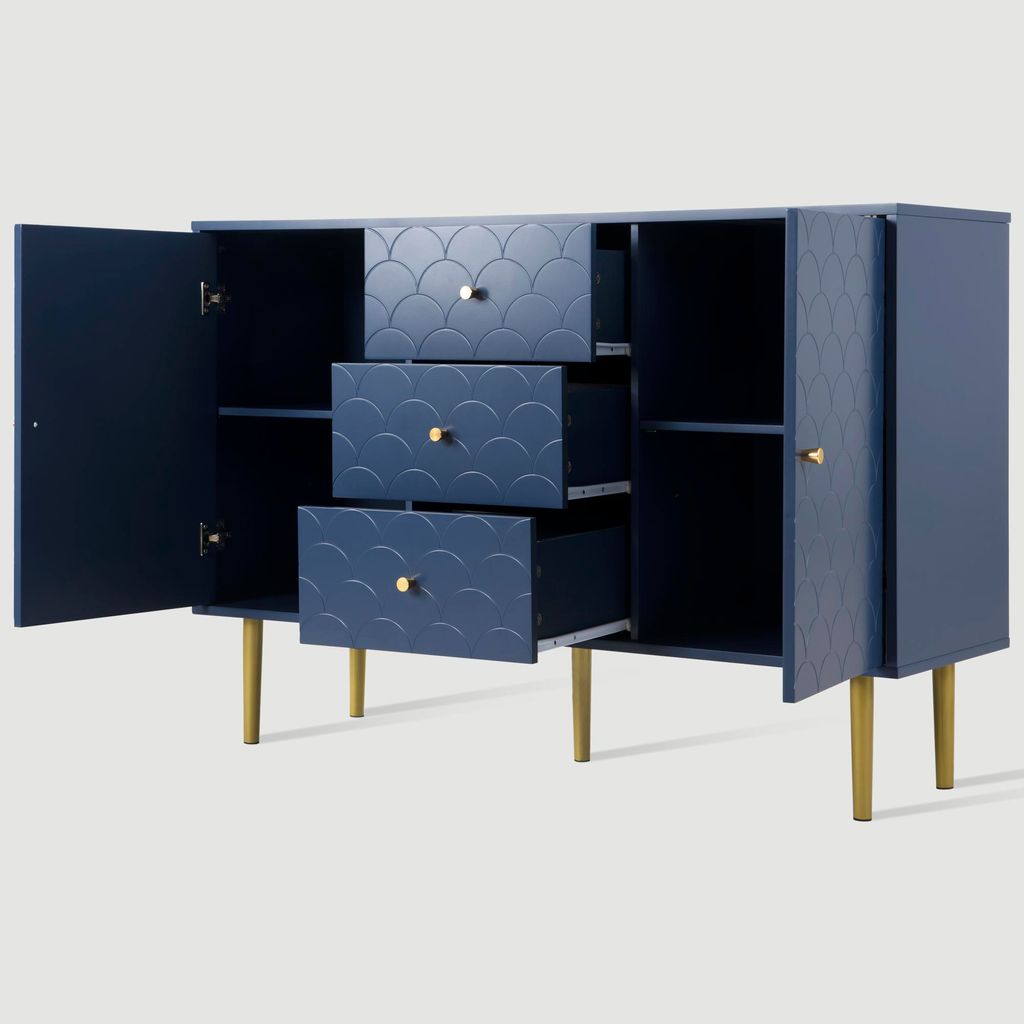 Kommode Mit 4 Schubladen & Klappdeckel – Türkis-Blau, 40x110x38,5 Cm – Push-to-Open, Made In Germany