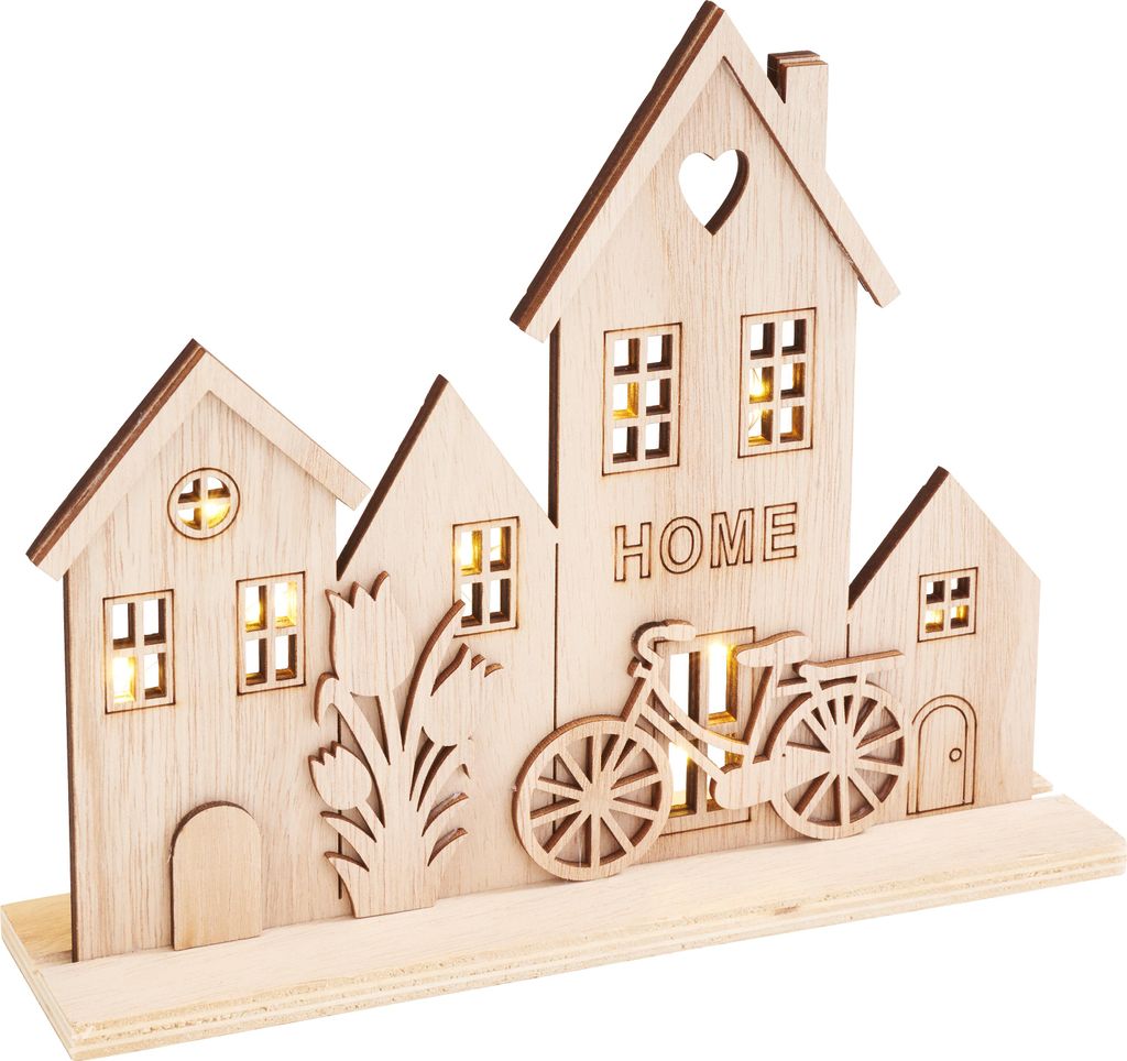 VBS Holz Steckmotiv Coming Home mit Micro LED 20x5x17 cm Dekoration Beleuchtung