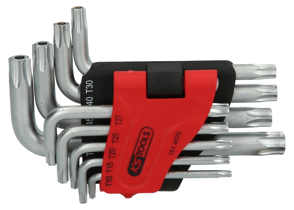 KS Tools TX-Winkelstiftschlüssel-Satz mit Bohrung, kurz, 9-tlgTB10-TB50