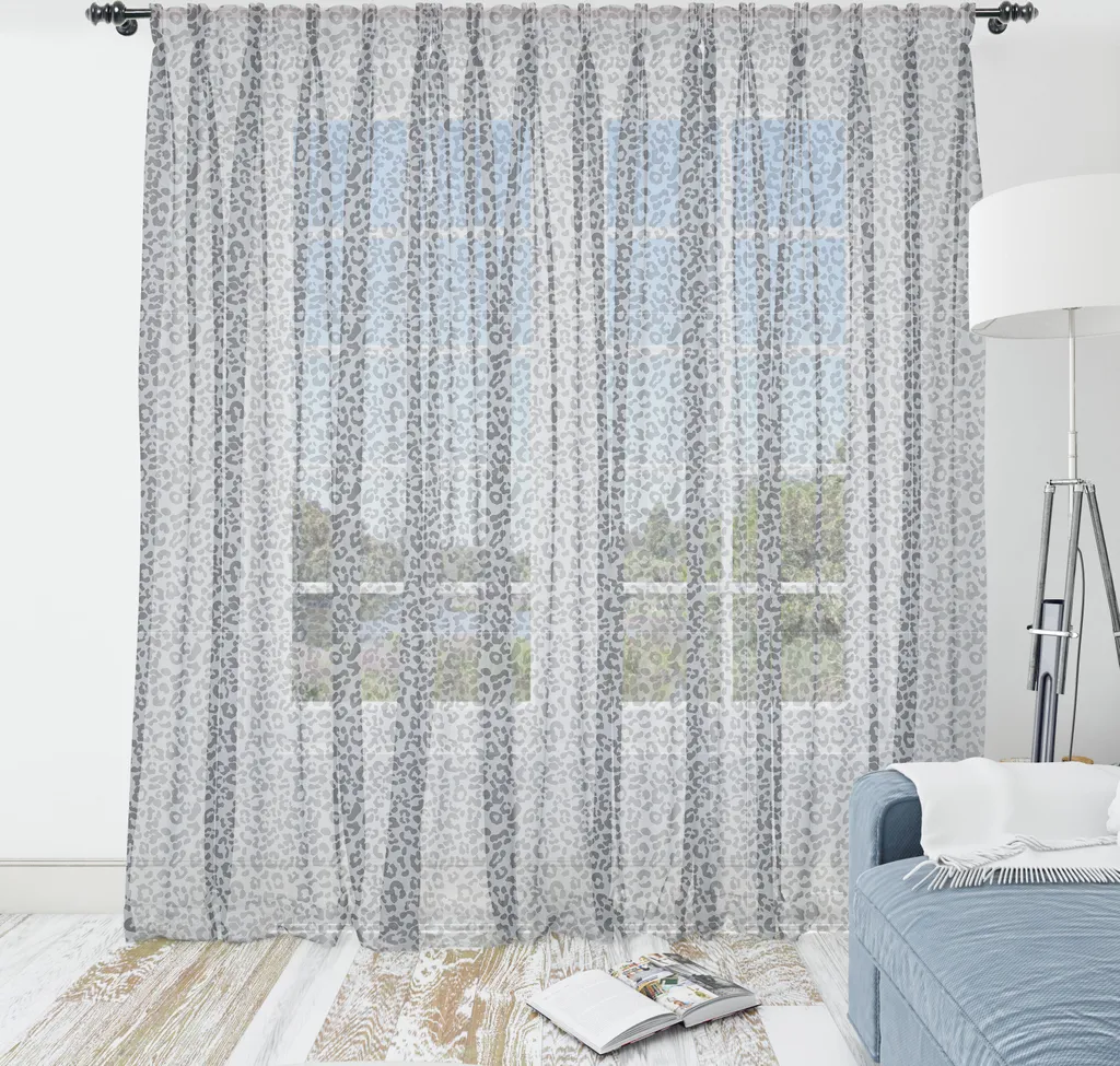 ABAKUHAUS Arazzo con stampa leopardata, motivo ripetitivo con animali selvatici, colori grigi monotoni alla moda, tessuto satinato setoso per soggiorno e camera da letto, 220 cm x 274 cm, grigio antracite e tortora chiaro