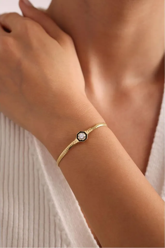 Bracelet anti-allergie argent 925 maille dorée et zircone brillant