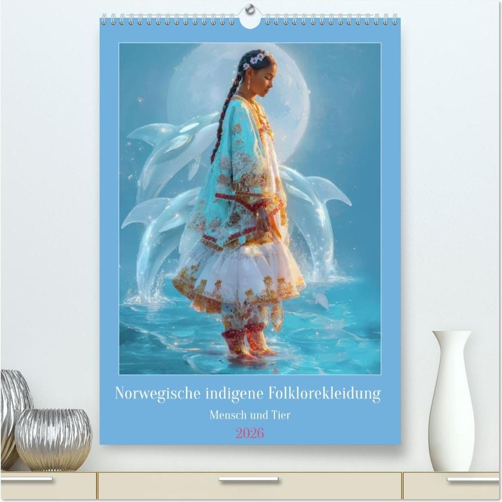 Norwegische indigene Folklorekleidung - Mensch und Tier (hochwertiger Premium Wandkalender 2026 DIN A2 hoch), Kunstdruck in Hochglanz