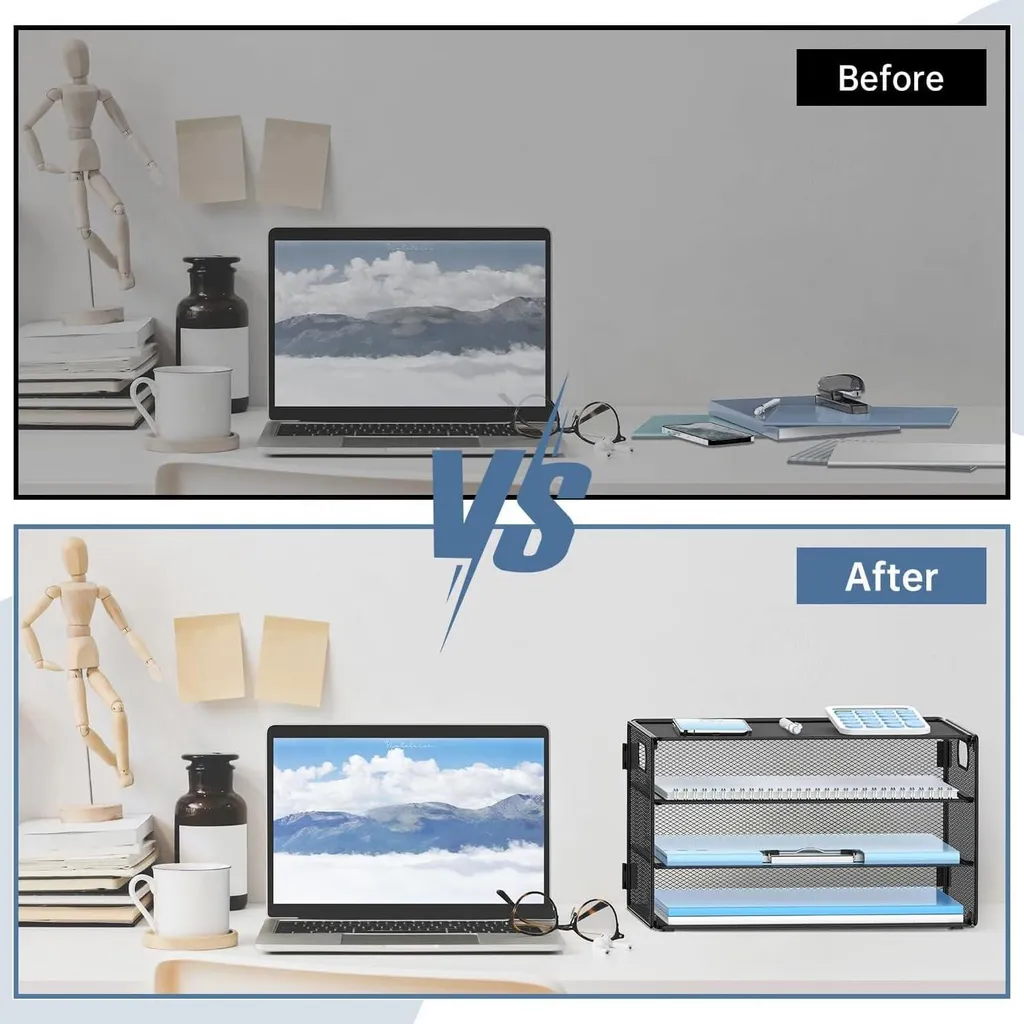 Rangement de dossiers A4 et courrier 3 niveaux noir pour bureau actif