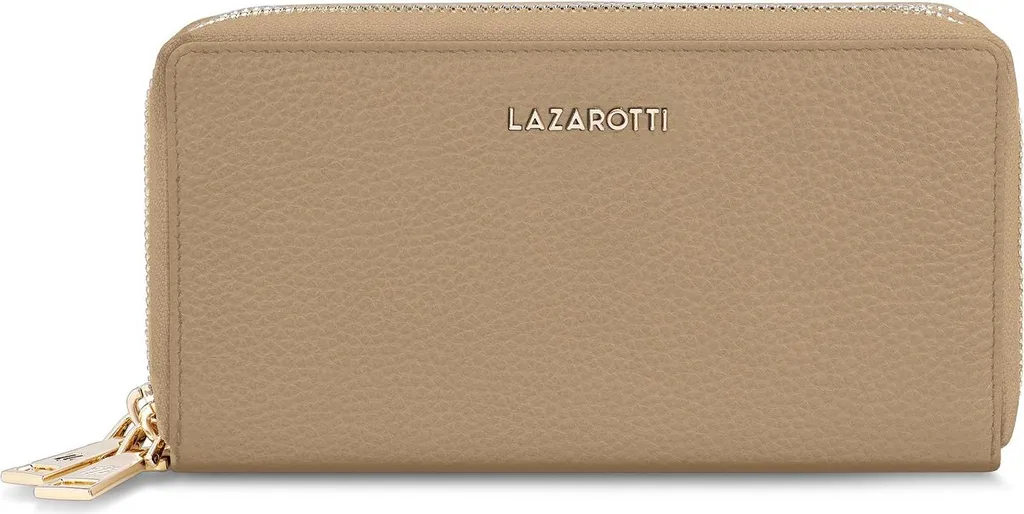 Porte-monnaie Double Zip Bologna en Cuir Souple Coloris Sand Beige