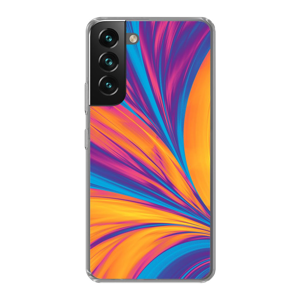 MuchoWow Handyhülle Schutzhülle Hülle für Samsung Galaxy S22 Federn - Regenbogen - Neon - Abstrakt Silikon Softcase Handy Hülle - Mobiltelef...