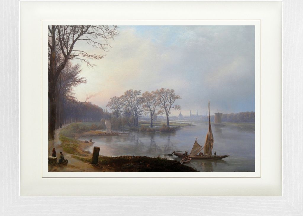 Johan Christian Dahl Gerahmtes Bild Mit Edlem Passepartout | Wand-Bilder | Im Bilderrahmen - Aussicht Auf Dresden Von Pieschen Aus Gesehen Im Morge...