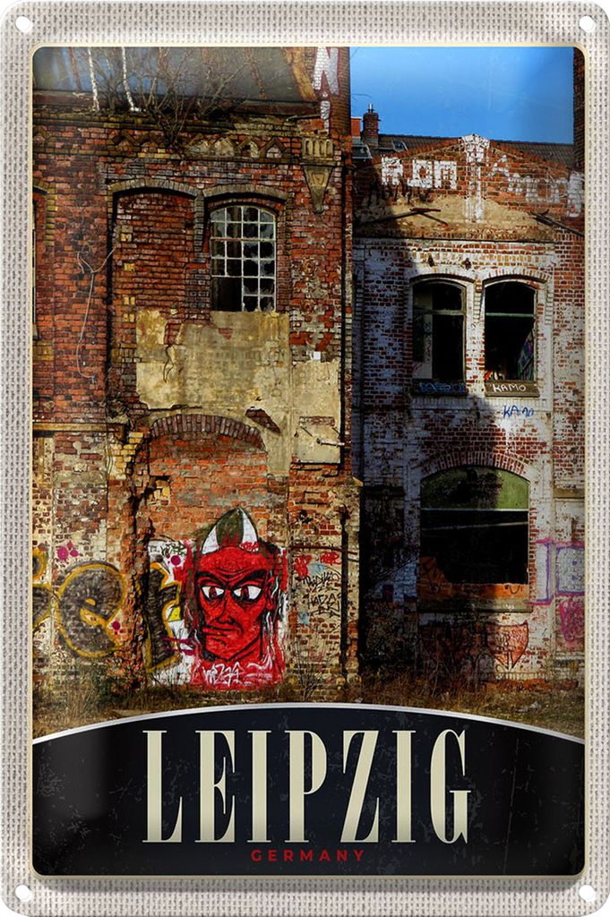 Blechschild Reise 20x30cm Leipzig Deutschland Gebäude Graffiti
