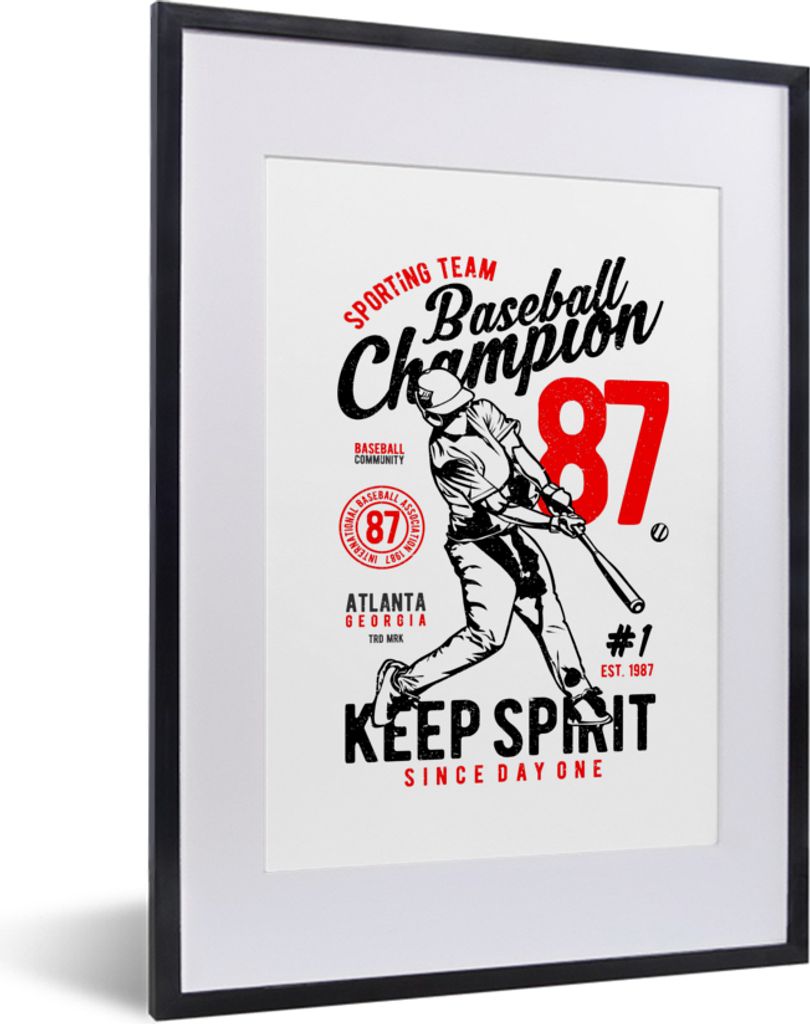 MuchoWow MuchoWow Gerahmtes Poster Mancave - Baseball - Sport - Altmodisch 30x40 cm - Poster mit zchwarzem Bilderrahmen - Wandposter Schlafzimmer