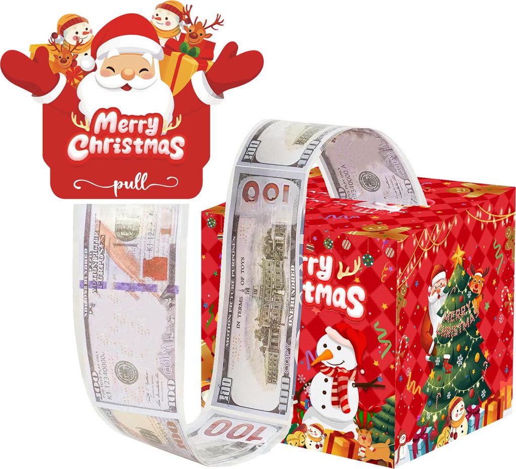 Weihnachtsgeldbox zum Herausziehen, DIY-Weihnachtsgeschenkbox mit transparenten Beuteln, Weihnachtsgeldhalter zum Herausziehen für Kinder und Erwa...
