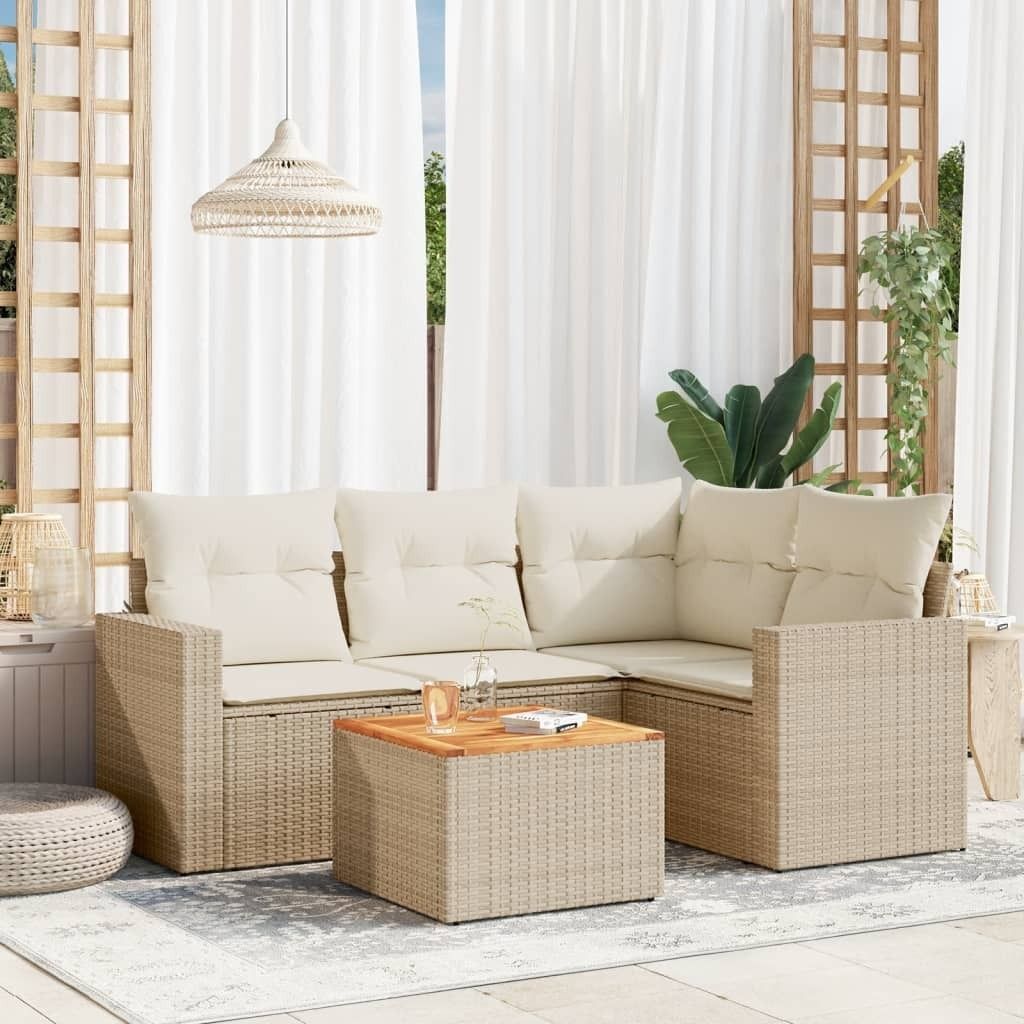 Maison Exclusive - 5-tlg. Garten-Sofagarnitur mit Kissen Beige Poly Rattan