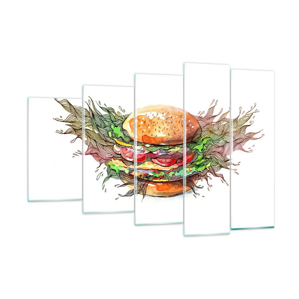 Bilder auf glas - Illustration nahrung hamburger brötchen - 150x100cm - Glasbilder - Wandbilder - Kunstdruck - Wanddekoration aus Glas - Glas Bild...