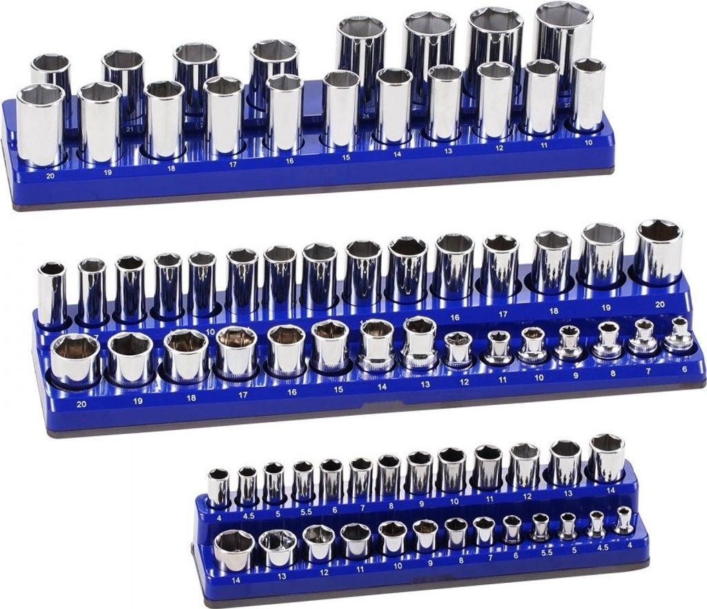 Steckschlüssel-Organizer-Set 3-teilig - Metrische Steckschlüsseleinsätze - Werkzeug-Organizer für Garage und Werkstatt
