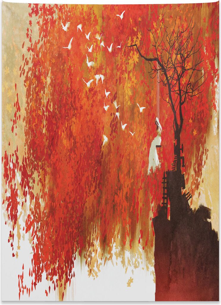 Abakuhaus Fallen Wandteppich, Frau im Weiß auf Schwingen aus Weiches Mikrofaser Stoff Kein Verblassen Klare Farben Waschbar, 110 x 150 cm, Orange ...