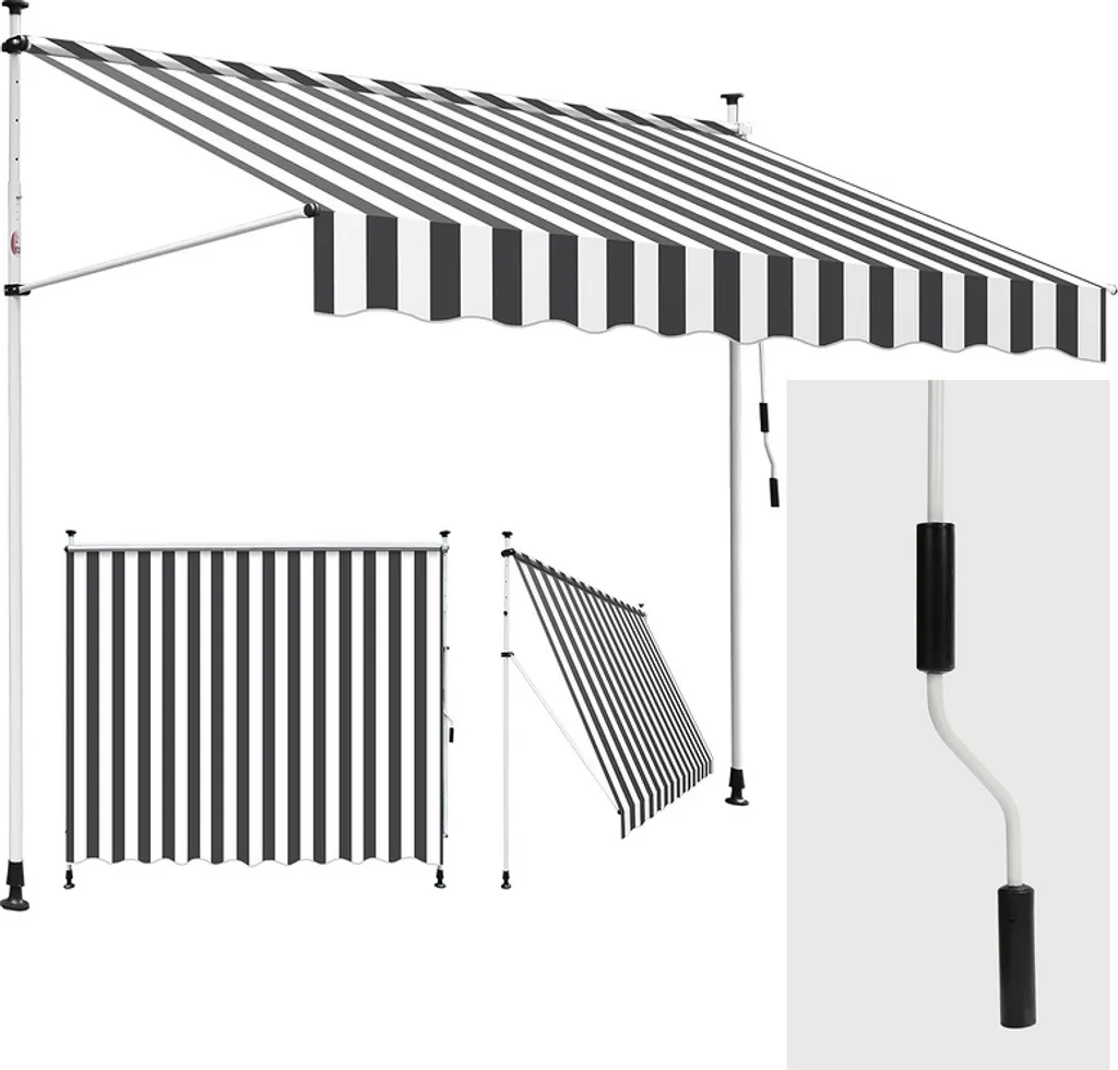 Fiqops tenda da sole per balcone braccio pieghevole tenda da sole a pinza tenda da sole per balcone 3M, bianco grigio