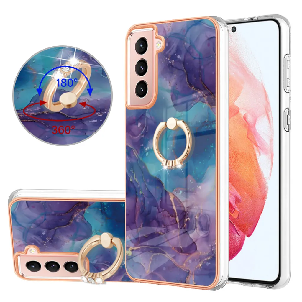 Custodia per Samsung Galaxy S21 5G, custodia protettiva in silicone TPU a fantasia con supporto ad anello Viola