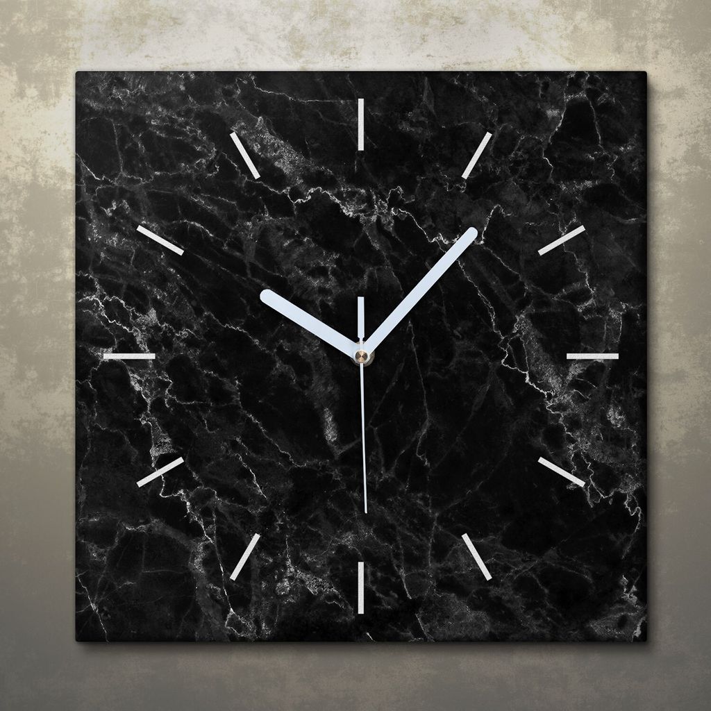 Wohnzimmer Leinwand Uhr Geräuschlos Küche 30x30 Schwarzer, Marmor, Textur, weiße Zeiger