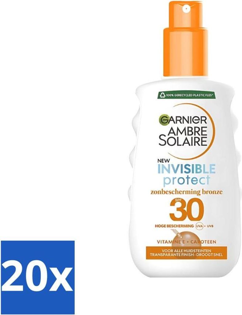 Garnier - Ambre Solaire - Invisible Protect Refresh - Transparentes Bronze-Sonnenschutzspray - LSF 30 - 200 ml - Vorteilspack - 20 Stücke