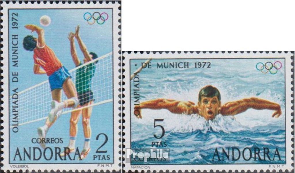 Briefmarken Andorra - Spanische Post 1972 Mi 76-77 (kompl.Ausg.) postfrisch Sommerspiele