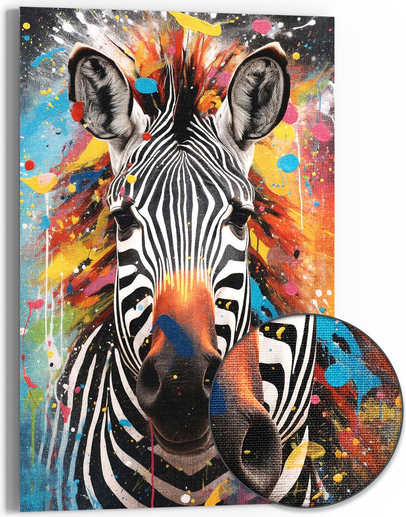 DEQOART Hybrid Leinwand Bild 60x90 cm 'Zebrafarbenrausch' Wandbild Glas flach modern