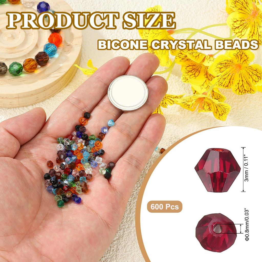 3mm Bicone Crystal Beads, 600 Stk. Glas facettierte Bicone-Perlen lose Spacer-Perle fš¹r die Schmuckherstellung Armband Halskette Ohrringe, Hellrot