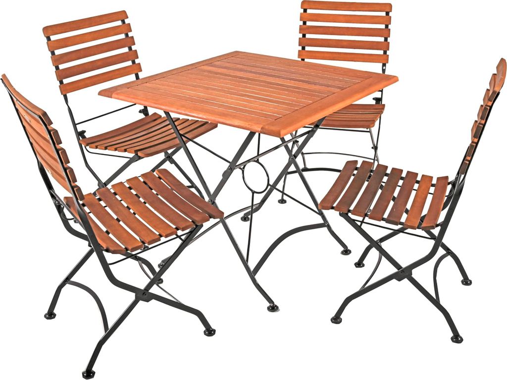 Garten-Sitzgruppe SIRI 5-tlg. - Eukalyptus, Hellbraun, Tisch quadratisch, Ohne Armlehne | Gartenmöbel-Set Gartengarnitur Garten-Essgruppe mit Stü...