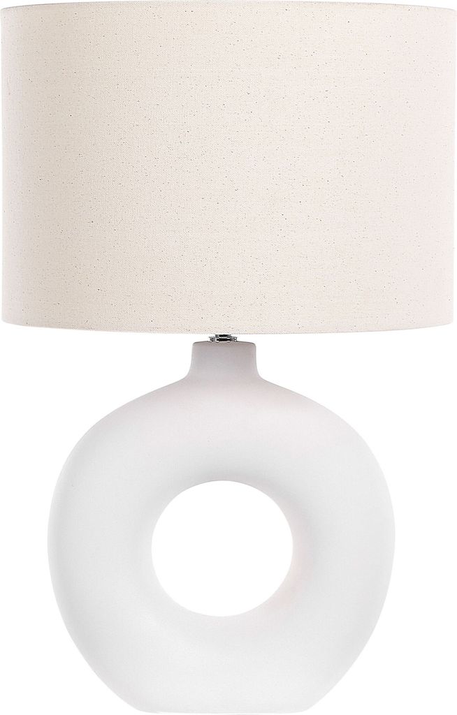 BELIANI Tischlampe Weiß Keramik 58 cm mit beigem Schirm langes Kabel mit Schalter Wohnzimmer Medernes Design