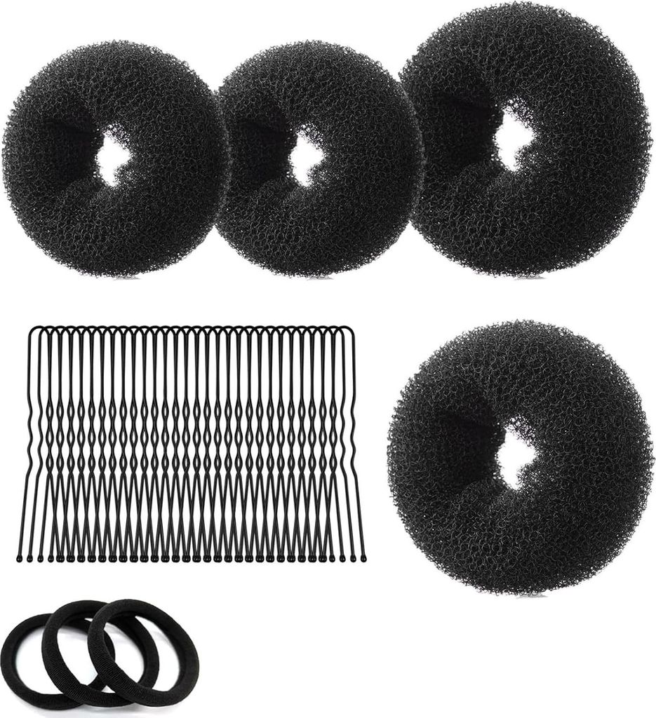 Donut Hair Bun Set, 4PC Dutt Maker, Duttkissen Groß und klein mit 30 U-Form Haarspange, 4 Haarbändern,Donut Haark Hochsteckfrisuren Zubehör für...