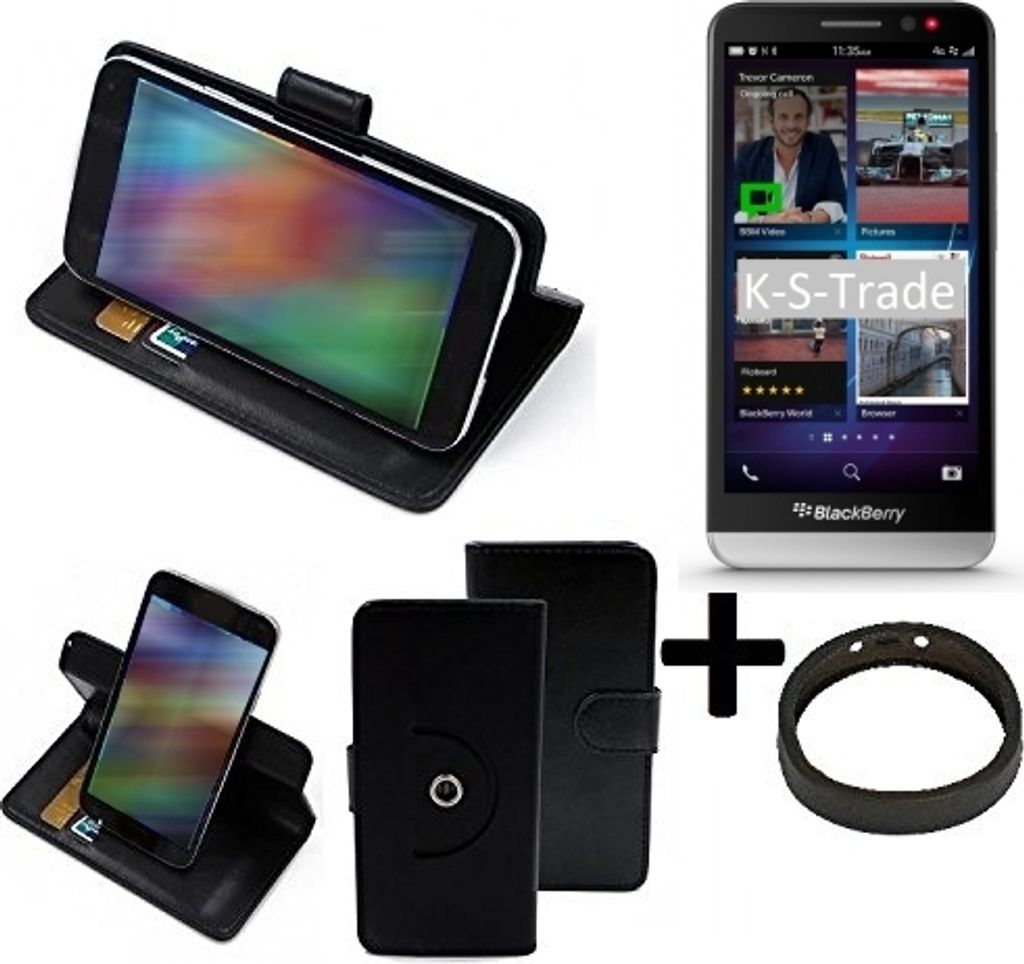 K-S-Trade Case Schutz Hülle kompatibel mit Blackberry Z30 + Bumper Handy Hülle Flipcase Smartphone Cover Handy Schutz Tasche Walletcase schwarz