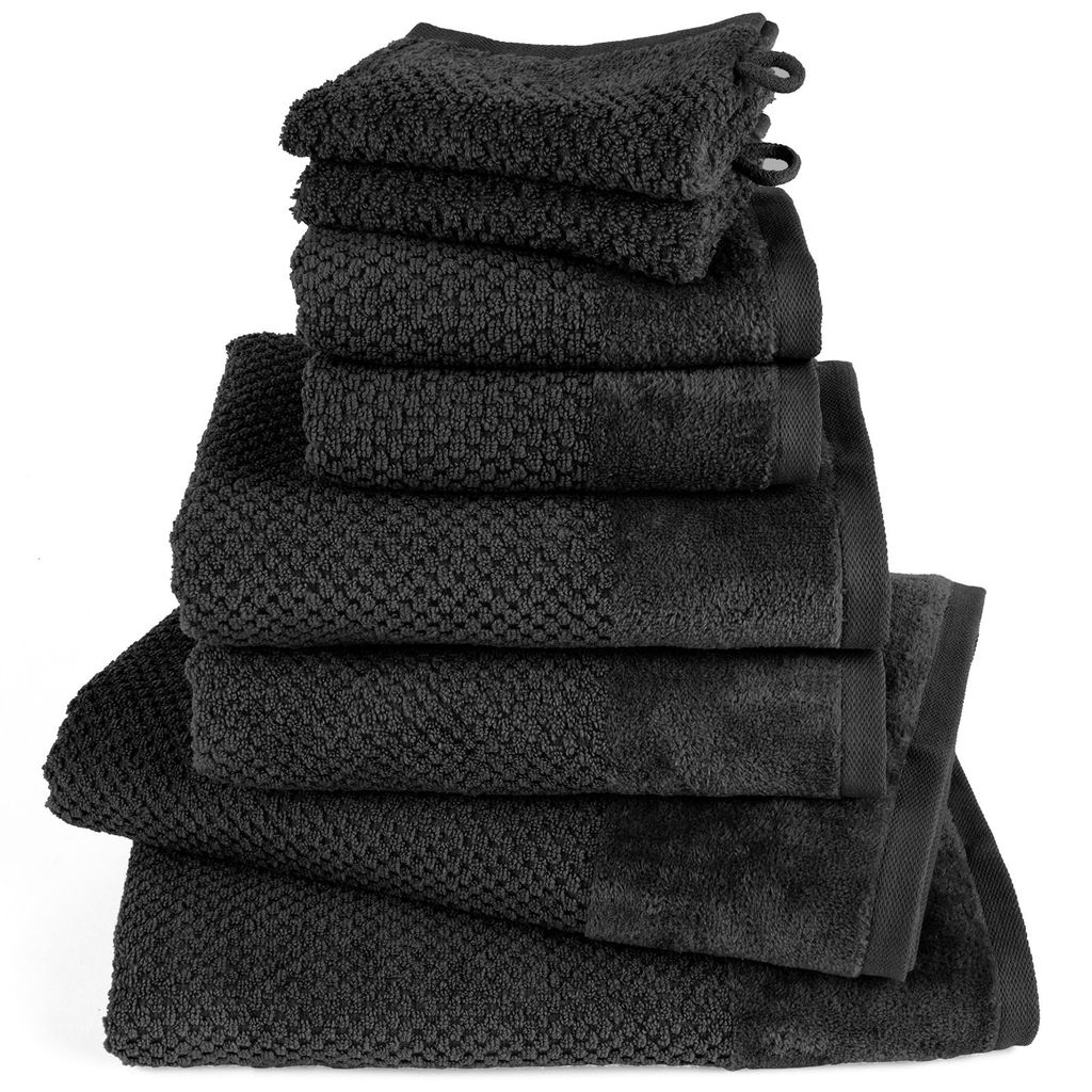 Pure Label 8-TLG Handtücher Set aus Baumwolle - 2x Badetuch 70x140 cm 2x Handtuch 50x100 cm 2x Gästetuch 30x50 cm 2x Waschlappen 16x21 cm, Schwarz