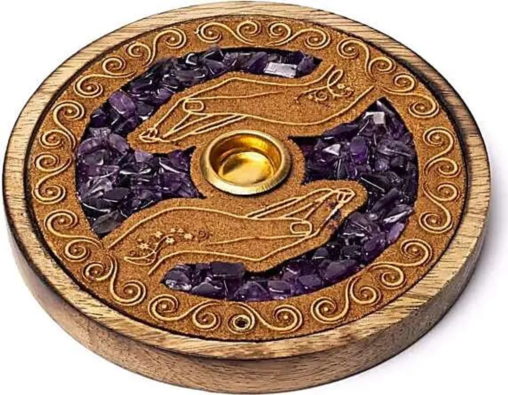 Support Encens Améthyste Anti-Cendres - Brûleur Mains Stables 10 cm