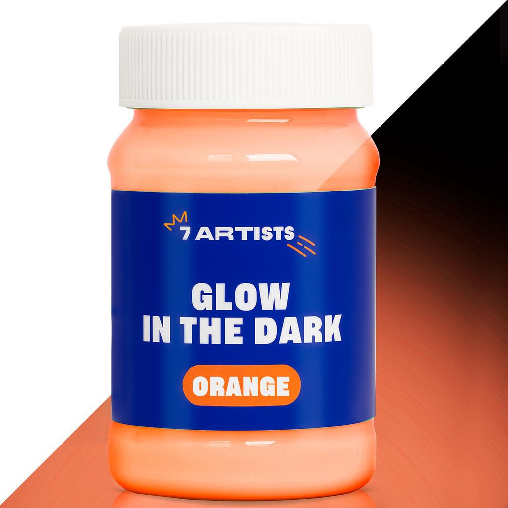 7 Artists Leuchtfarbe Acryl 100 ml – Orange Fluoreszierende Farbe im Dunkeln | UV Schwarzlicht Farbe | Nachtleuchtende Neon Acrylfarbe Wasserbasis