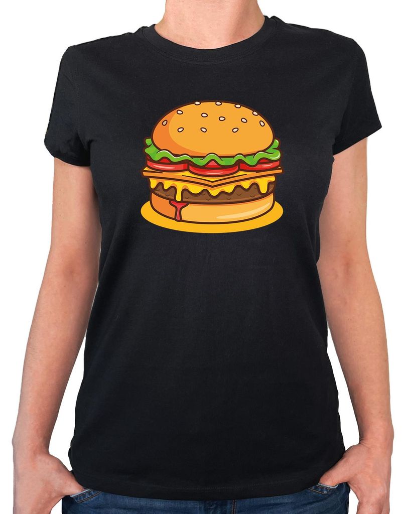 Huuraa Damen T-Shirt Burger Comic XL Black Bio Baumwolle Fairtrade Damenshirt Geschenkidee