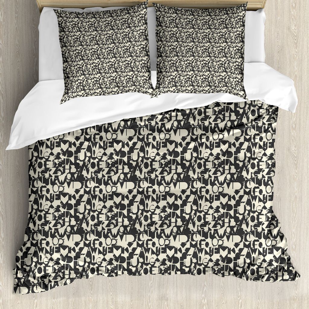 ABAKUHAUS Alphabet Bettbezug Set für Einzelbetten, Grunge Großbuchstaben, Milbensicher Allergiker geeignet mit Kissenbezug, 200 cm x 200 cm - 80 ...