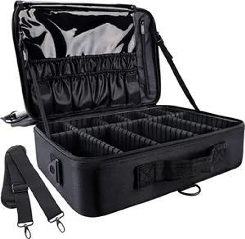 Kosmetiktasche Damen, Schminkkoffer mit Verstellbaren Trennwänden, Makeup Organizer Große Kapazität, Wasserdichtes Beauty Case für Reisen, Schwarz