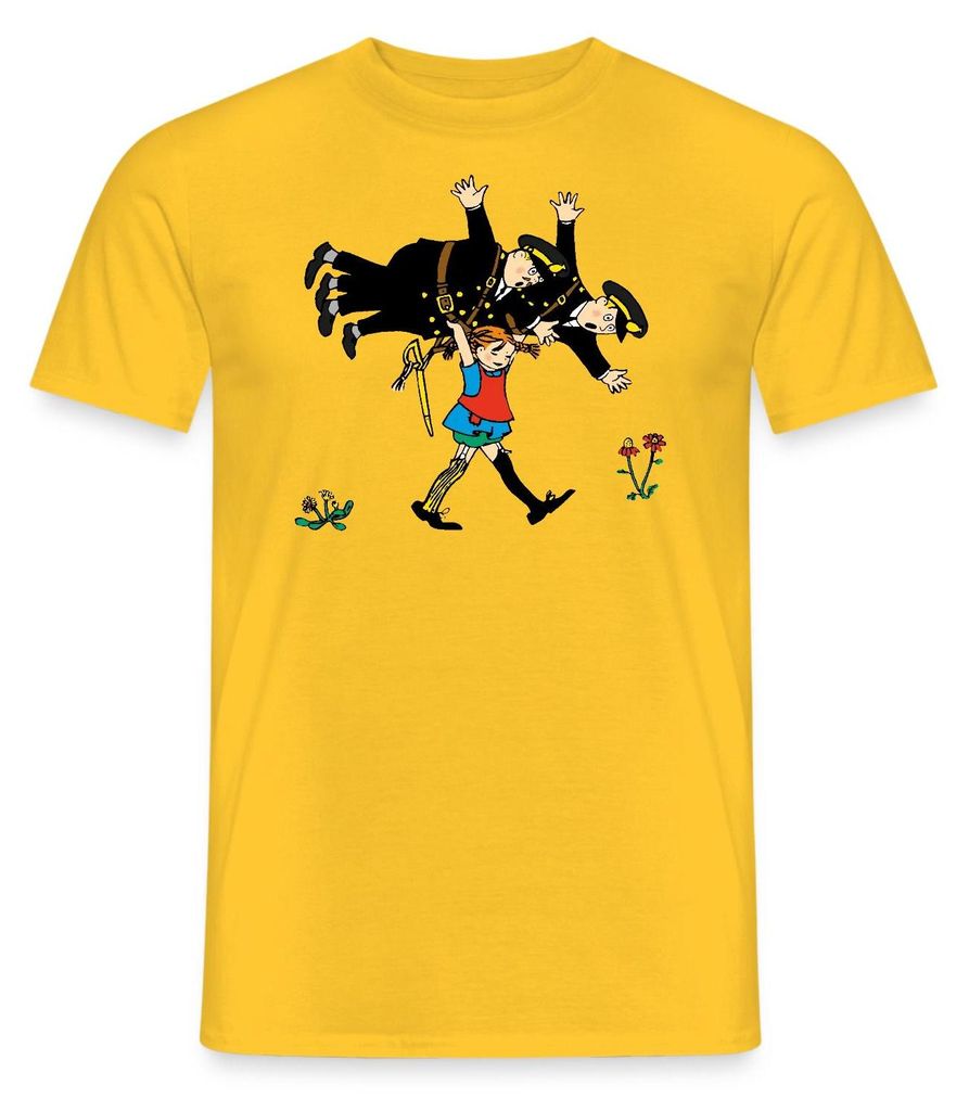 Spreadshirt Pippi Langstrumpf Pippi Und Die Polizei Männer T-Shirt, S, Gelb