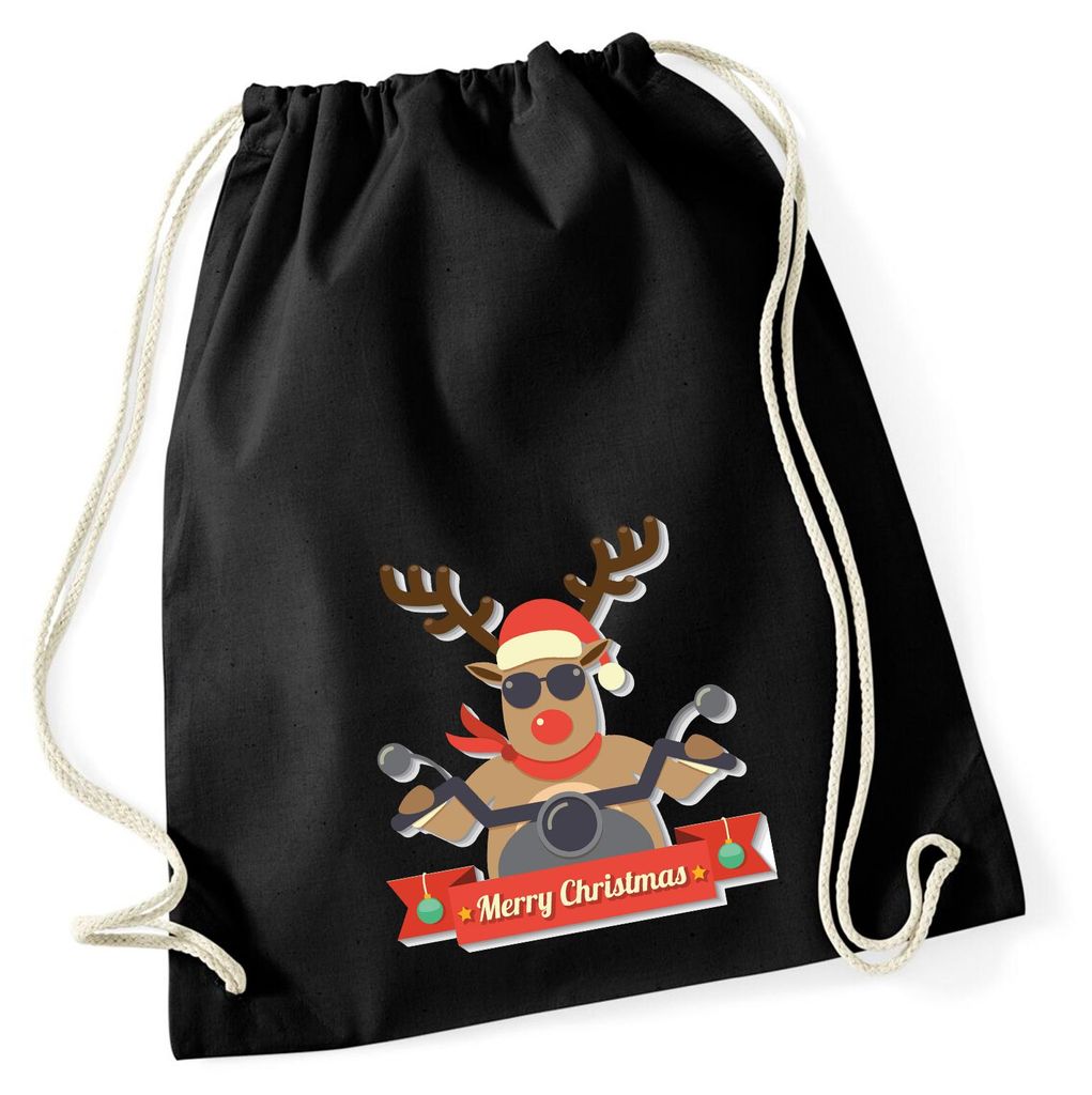 Huuraa Turnbeutel Cooles Rentier Rudolph 12 Liter Black Baumwolle Rucksack Geschenkidee
