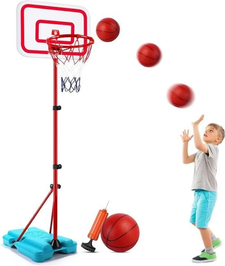 Panier de basket réglable 190cm - Modèle robuste avec 3 balles et pompe