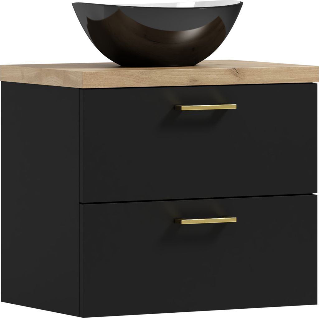 ADK Möbel | Hängeschrank, 53,2x50x40,6 cm, schwarz, mit schwarzem, Waschbecken, LUNA 50