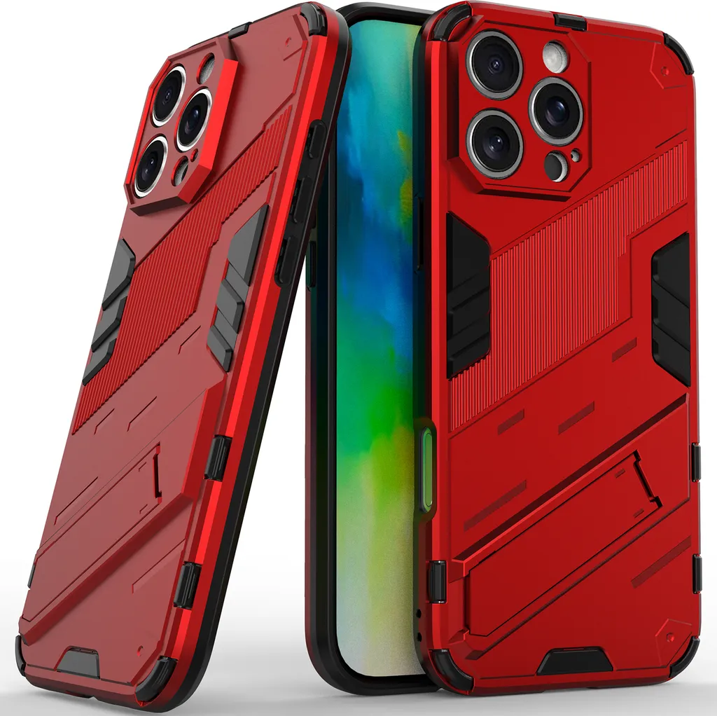 Custodia per iPhone 16 Pro Max Custodia protettiva ibrida in PC TPU antiurto con funzione stand Rosso