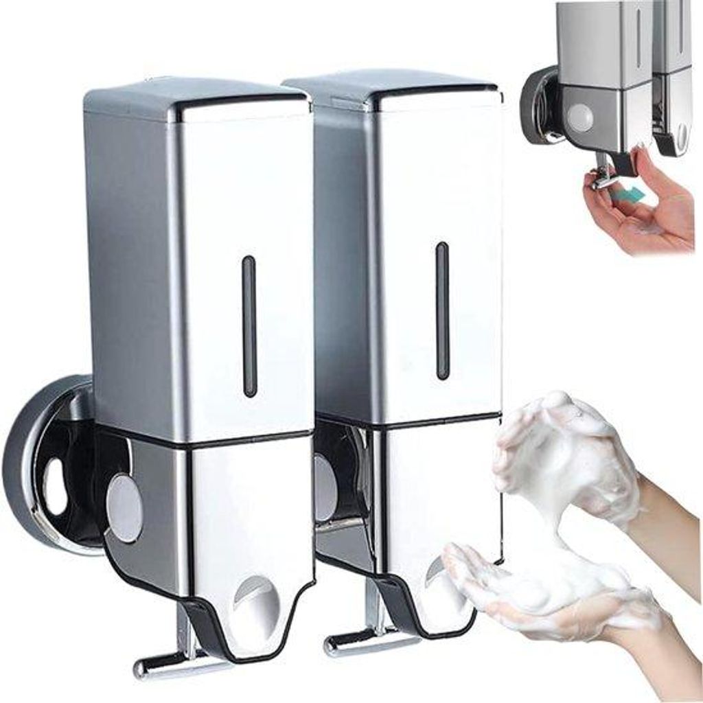 RVS Wand-Seifen-Dispenser mit 2x 500ml Behälter, Nippelbar, für Badezimmerausstattung, Küchen, Hotels und Restaurants