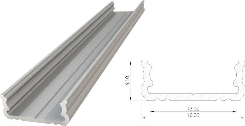 AL12-GLS1-AS-2020: Oberflächenprofil ALU anodisiertes Silber 6x16mm 2010mm OBERFLÄCHENanode Silber