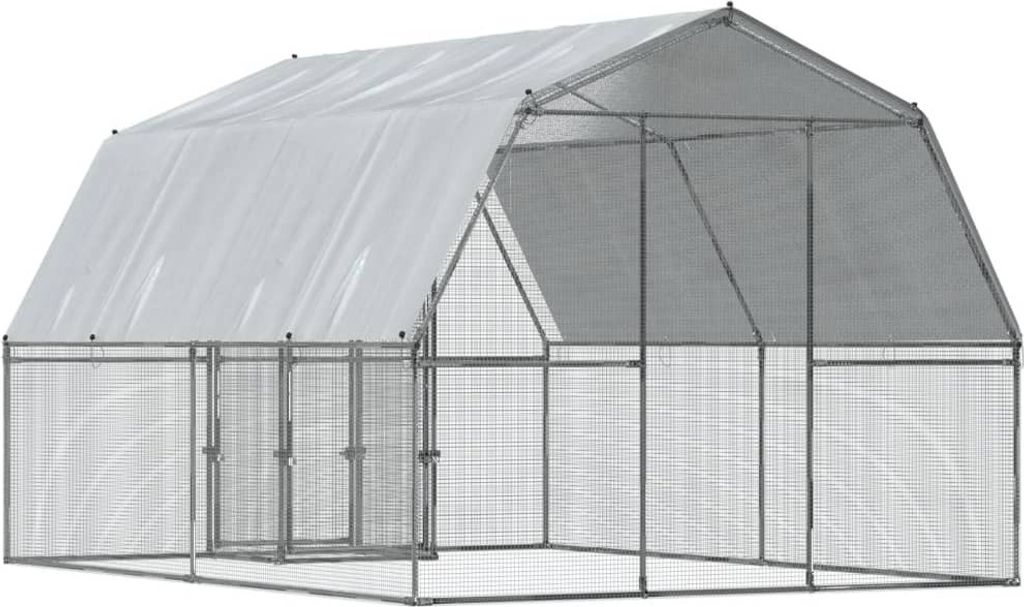 Möbel Hühnerkäfige 2 Stk. mit Dach und Tür Silbern Verzinkter Stahl - Kleintier-Ställe 3294911