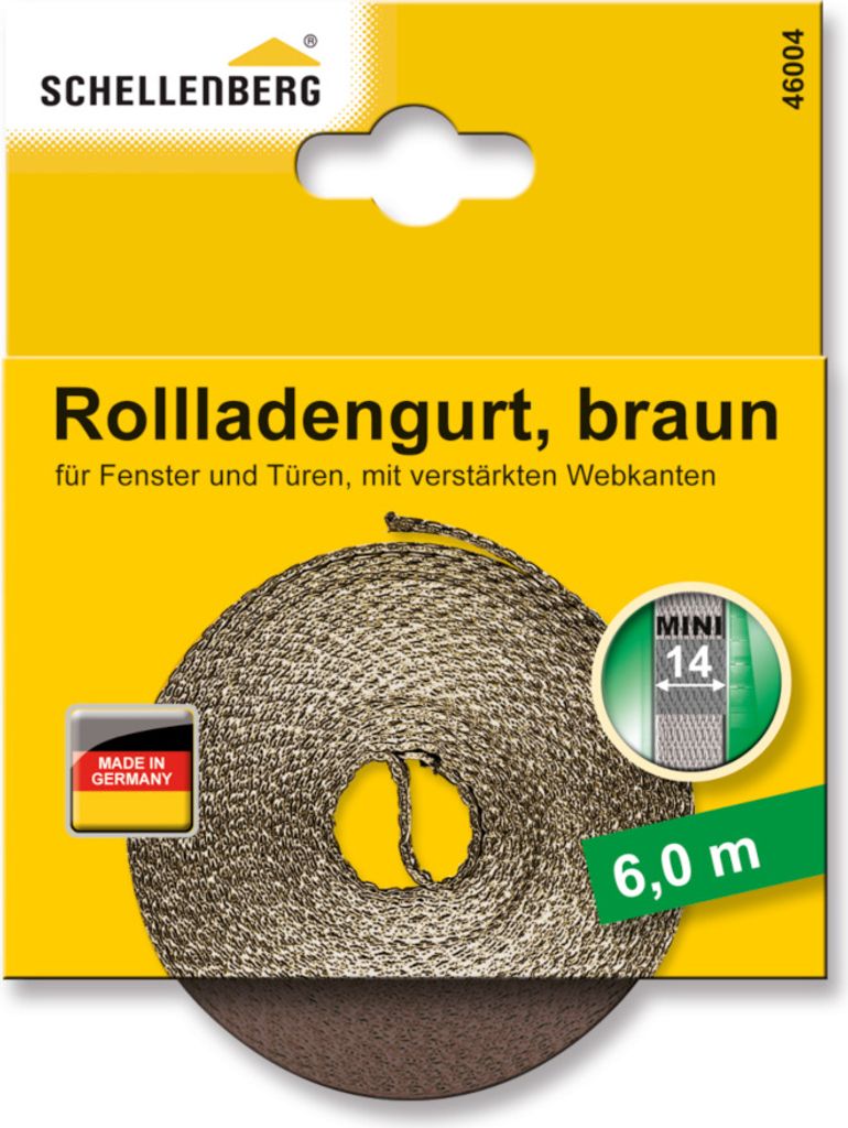 Schellenberg Rollladengurt Mini 14 mm breit, 6 m lang, braun, 46004